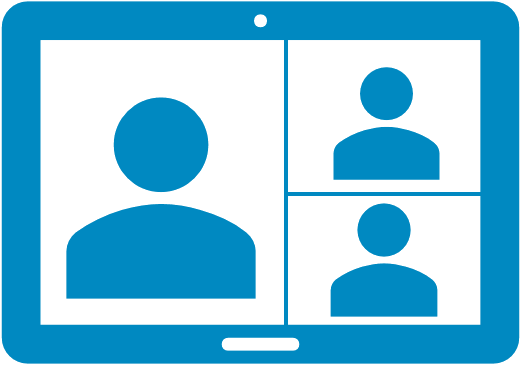 Piktogramm eines Tablets mit drei Personen