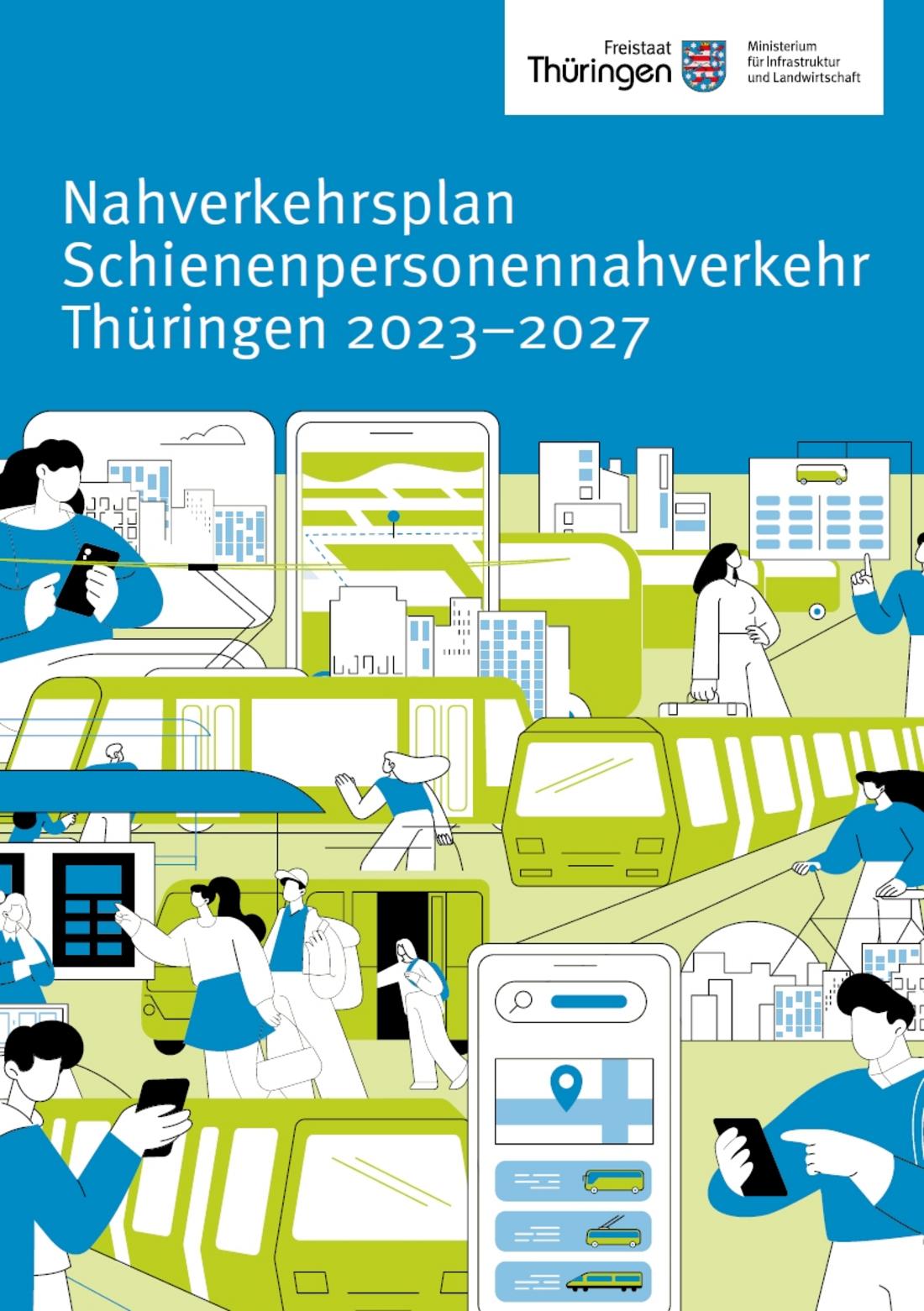 Deckblatt des Nahverkehrsplans mit Illustrationen zum öffentlichen Personennahverkehr