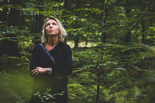 Ministerin Karawanskij begutachtet die Baumkronen