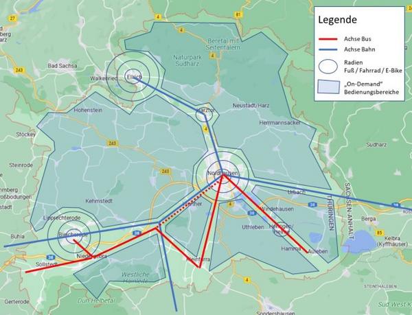 Kartenansicht aus dem Mobilitätskonzept Nordhausen