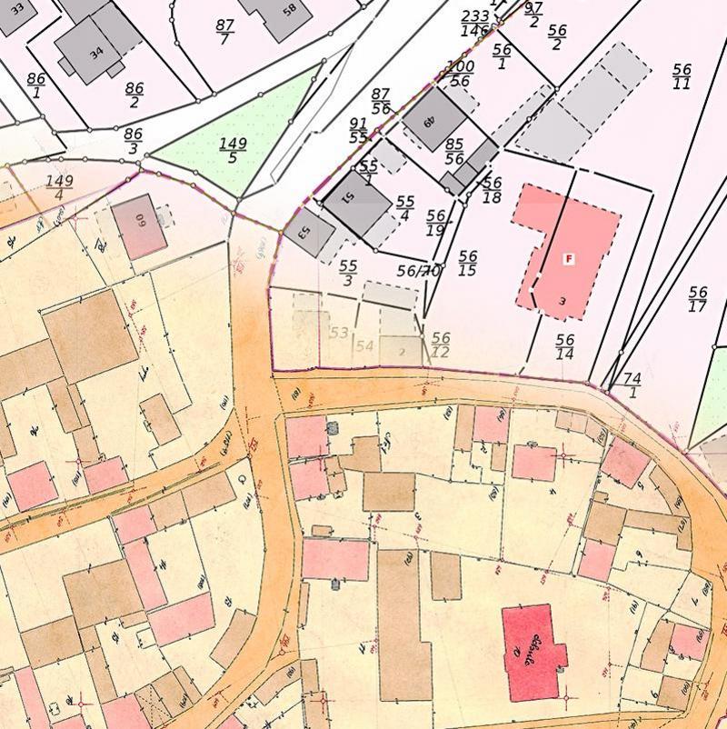 Ausschnitt aus dem Liegenschaftskataster von Erfurt-Hochheim mit Überlagerung aus der historischen Urkarte